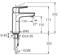 Mitigeur lavabo July+ M Ch3 sans vidage Chromé - JACOB DELAFON Réf. E35665-4ND-CP
