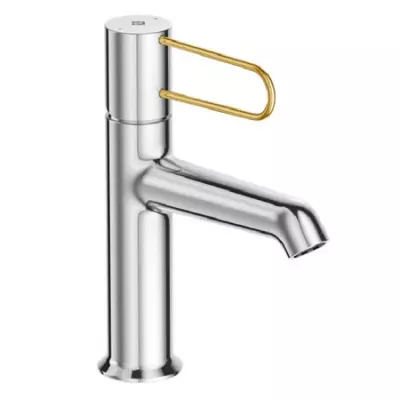 Mitigeur lavabo Od�on Rive-gauche sans vidage Chrom� / levier dor�  - JACOB DELAFON R�f. E21029-GLD-CP