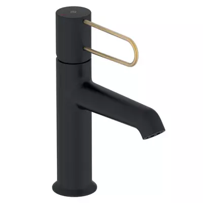 Mitigeur lavabo Od�on Rive-gauche sans vidage Noir mat / levier dor�  - JACOB DELAFON R�f. E21029-GLD-BL