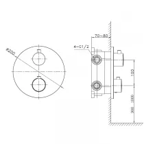 Mitigeur thermostatique encastré DRAKAR rond 2 voies Cuivré brossé PVD - O\'DESIGN Réf. DRAKAR-2R-CB