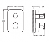 Mitigeur thermostatique encastré Modulo Hybrid Chromé - JACOB DELAFON Réf. E75389-CP