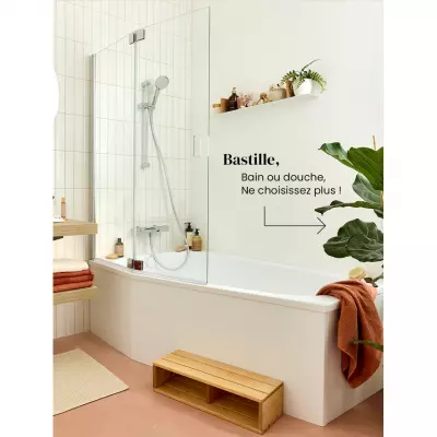 PACK Baignoire Bastille 170x90/60cm bain-douche blanc mat (tablier & pare-bain en option) - JACOB DELAFON