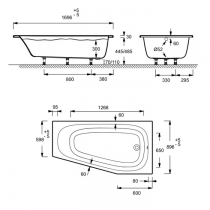 PACK Baignoire Bastille bain-douche 170x90/60 cm blanc brillant ou mat (tablier & pare-bain en option) - JACOB DELAFON