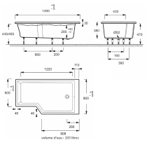 PACK Baignoire NEO bain-douche 150 x 80/60cm avec vidage & marche  (tablier, pare-bain & colonne en option) - Jacob Delafon