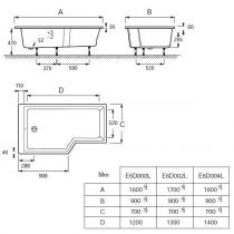 PACK Baignoire NEO bain-douche 160 x 90/70cm avec vidage & marche (tablier, pare-bain & colonne en option) - Jacob Delafon