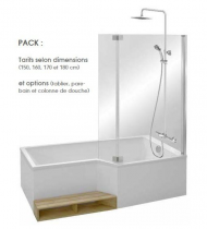 PACK Baignoire NEO bain-douche Jacob Delafon (tablier, pare-bain & colonne bain-douche en option)
