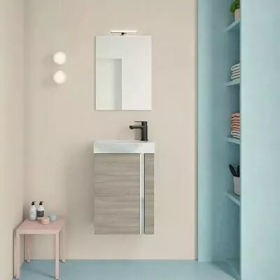 Pack Elegance 45cm avec miroir - Meuble 1 porte Gris sabl� + vasque c�ramique - ROYO R�f. 122914