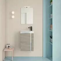 Pack Elegance 45cm avec miroir - Meuble 1 porte Gris sabl&eacute; + vasque c&eacute;ramique - ROYO R&eacute;f. 122914