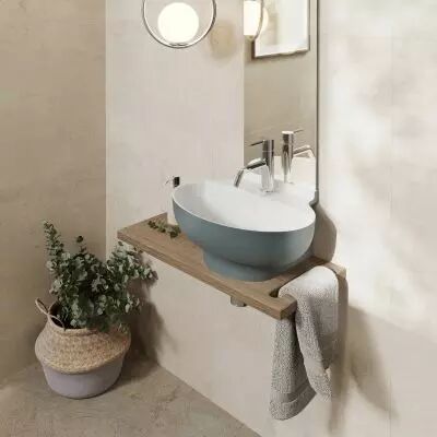 Pack lave-mains SKIM L.43 cm avec �tag�re (mitigeur, bonde et siphon en option) - DECOTEC