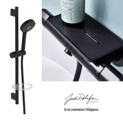 PACK mitigeur bain-douche thermostatique M�tro avec tablette + Ensemble de douche Awaken Noir mat - JACOB DELAFON 