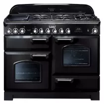 Pack piano Falcon Classic Deluxe 110cm (noir & chrome) avec hotte et crédence noire