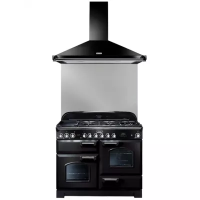 Pack piano Falcon Classic Deluxe 110cm (noir & chrome) avec hotte inox et cr�dence noire
