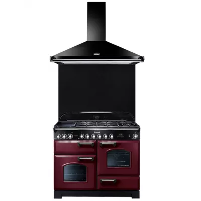 Pack piano Falcon Classic Deluxe 110cm (rouge airelle & chrome) avec hotte et cr�dence noire
