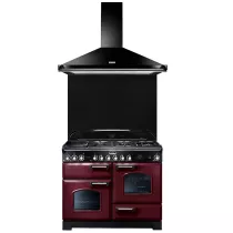 Pack piano Falcon Classic Deluxe 110cm (rouge airelle & chrome) avec hotte et crédence noire