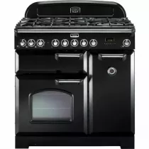 Pack piano Falcon Classic Deluxe 90cm (noir & chrome) avec hotte et crédence noire