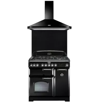 Pack piano Falcon Classic Deluxe 90cm (noir & chrome) avec hotte et cr�dence noire