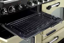 Pack piano Falcon Classic Deluxe 90cm (noir & chrome) avec hotte noire et crédence inox