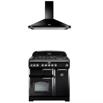Pack piano Falcon Classic Deluxe 90cm (noir & chrome) avec hotte noire