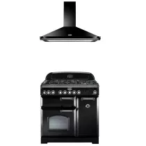Pack piano Falcon Classic Deluxe 90cm (noir & chrome) avec hotte noire
