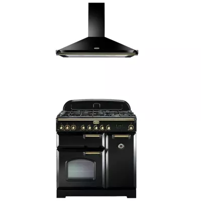 Pack piano Falcon Classic Deluxe 90cm (noir & laiton) avec hotte noire