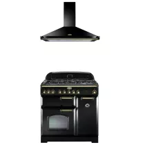 Pack piano Falcon Classic Deluxe 90cm (noir & laiton) avec hotte noire
