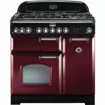 Pack piano Falcon Classic Deluxe 90cm (rouge airelle & chrome) avec hotte et crédence noire