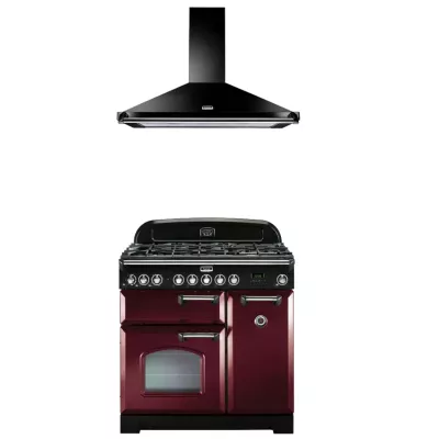 Pack piano Falcon Classic Deluxe 90cm (rouge airelle & chrome) avec hotte noire
