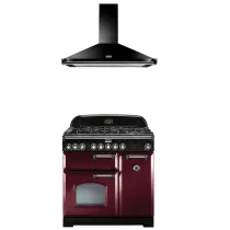 Pack piano Falcon Classic Deluxe 90cm (rouge airelle & chrome) avec hotte noire