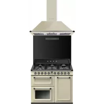 Pack piano Smeg Victoria 100cm gaz (crème) avec hotte et crédence noire