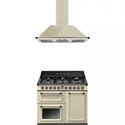 Pack piano Smeg Victoria 100cm gaz (cr�me) avec hotte