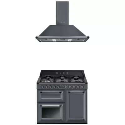 Pack piano Smeg Victoria 100cm gaz (gris ardoise) avec hotte