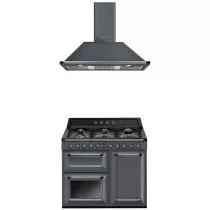 Pack piano Smeg Victoria 100cm gaz (gris ardoise) avec hotte