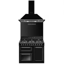 Pack piano Smeg Victoria 100cm gaz (noir) avec hotte et crédence