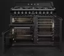 Pack piano Smeg Victoria 100cm gaz (noir) avec hotte