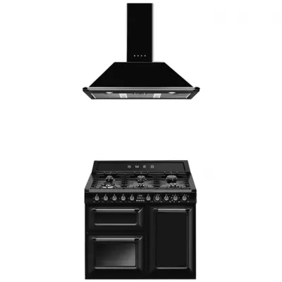 Pack piano Smeg Victoria 100cm gaz (noir) avec hotte
