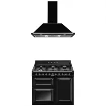 Pack piano Smeg Victoria 100cm gaz (noir) avec hotte