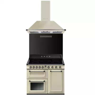 Pack piano Smeg Victoria 100cm induction (cr�me) avec hotte et cr�dence noire