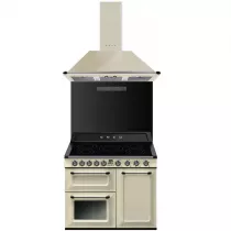 Pack piano Smeg Victoria 100cm induction (crème) avec hotte et crédence noire
