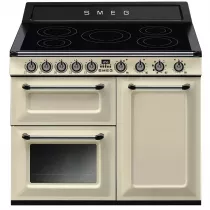 Pack piano Smeg Victoria 100cm induction (crème) avec hotte et crédence noire