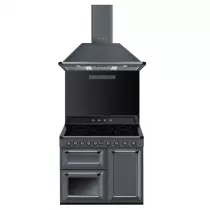 Pack piano Smeg Victoria 100cm induction (gris ardoise) avec hotte et crédence noire