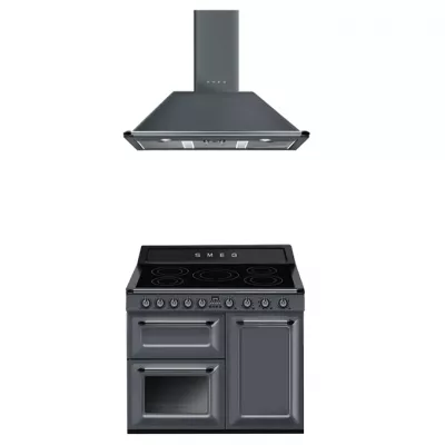 Pack piano Smeg Victoria 100cm induction (gris ardoise) avec hotte