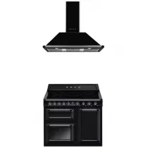 Pack piano Smeg Victoria 100cm induction (noir) avec hotte