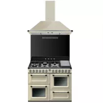 Pack piano Smeg Victoria 110cm gaz (crème) avec hotte et crédence noire