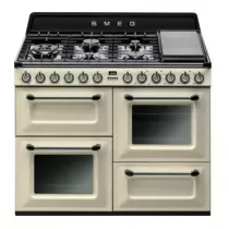 Pack piano Smeg Victoria 110cm gaz (crème) avec hotte et crédence noire