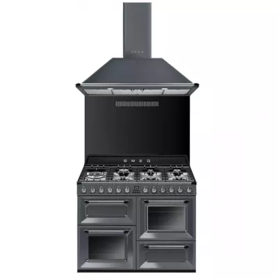 Pack piano Smeg Victoria 110cm gaz (gris ardoise) avec hotte et cr�dence noire