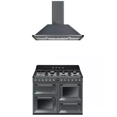 Pack piano Smeg Victoria 110cm gaz (gris ardoise) avec hotte