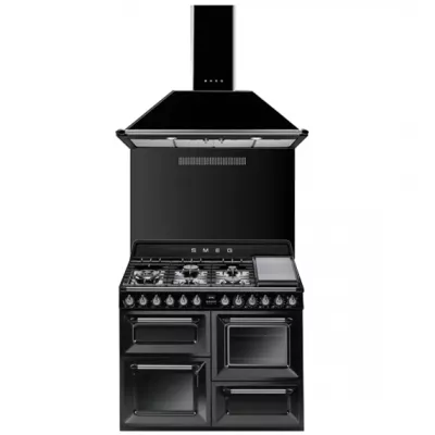 Pack piano Smeg Victoria 110cm gaz (noir) avec hotte et cr�dence 