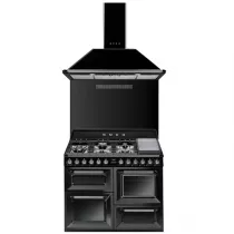 Pack piano Smeg Victoria 110cm gaz (noir) avec hotte et crédence 