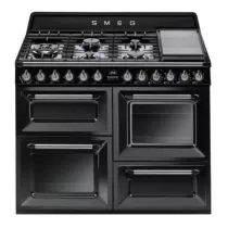 Pack piano Smeg Victoria 110cm gaz (noir) avec hotte et crédence 