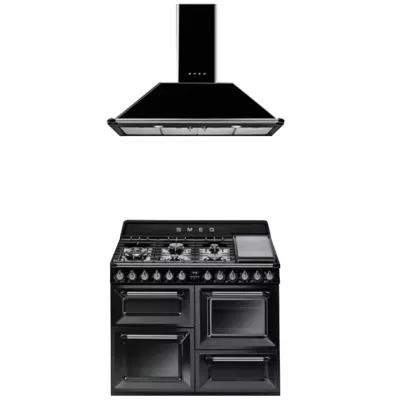 Pack piano Smeg Victoria 110cm gaz (noir) avec hotte